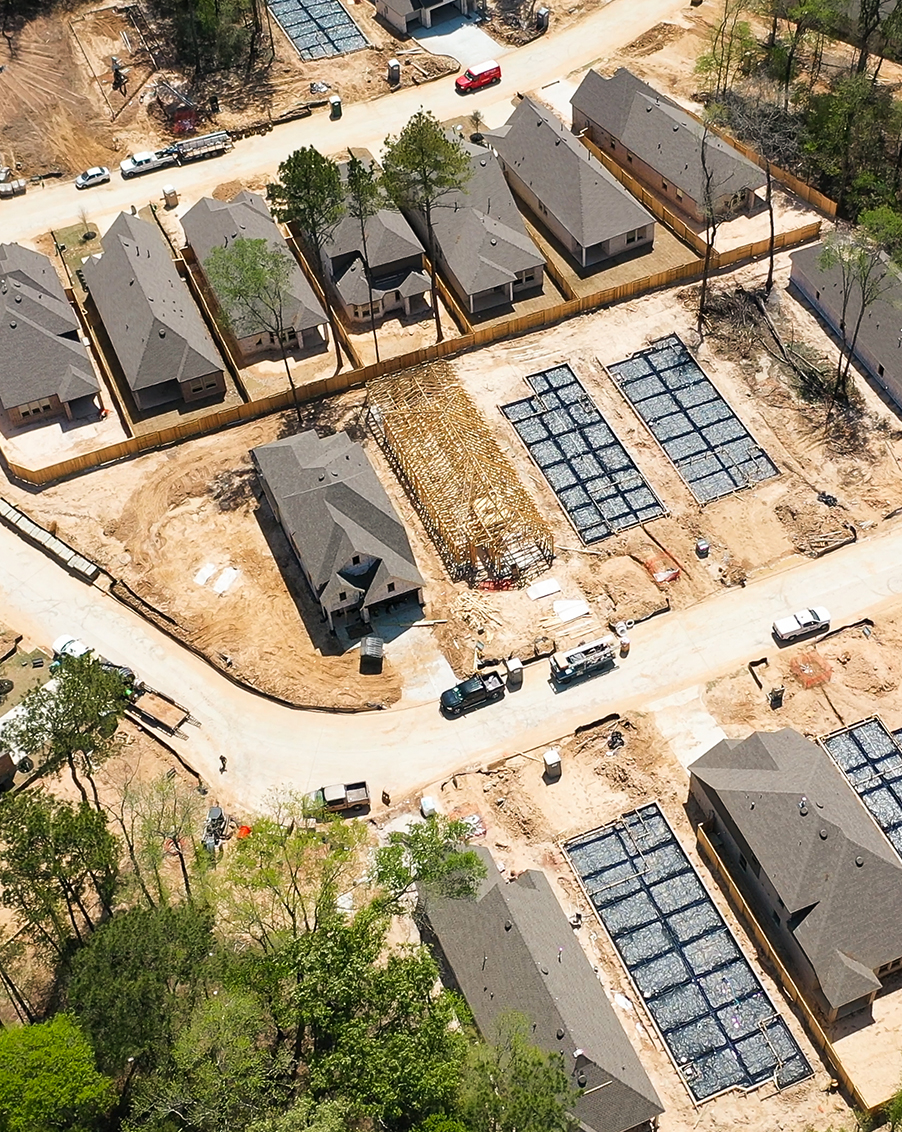 aerial shot of homes being built